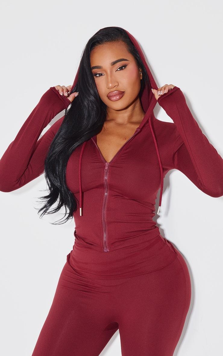 Pretty Little Thing Shape Burgundy Sculpted Zip Through Hoodie