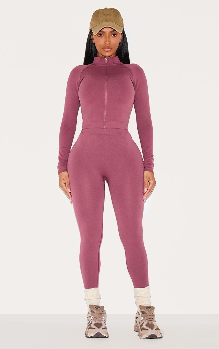Pretty Little Thing Shape Burgundy Seamless Active Zip Through Jacket