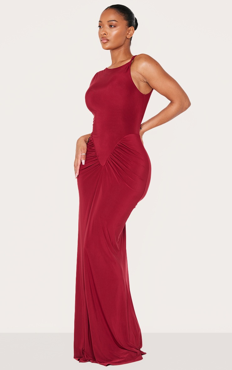 Pretty Little Thing Shape Burgundy Sleeveless Ruched V Waist Maxi Dress