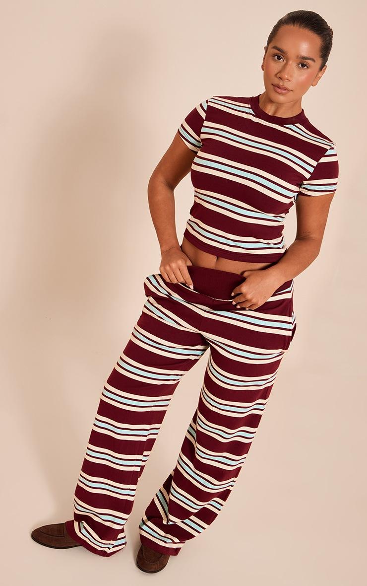 Pretty Little Thing Shape Burgundy Striped Straight Leg Pant