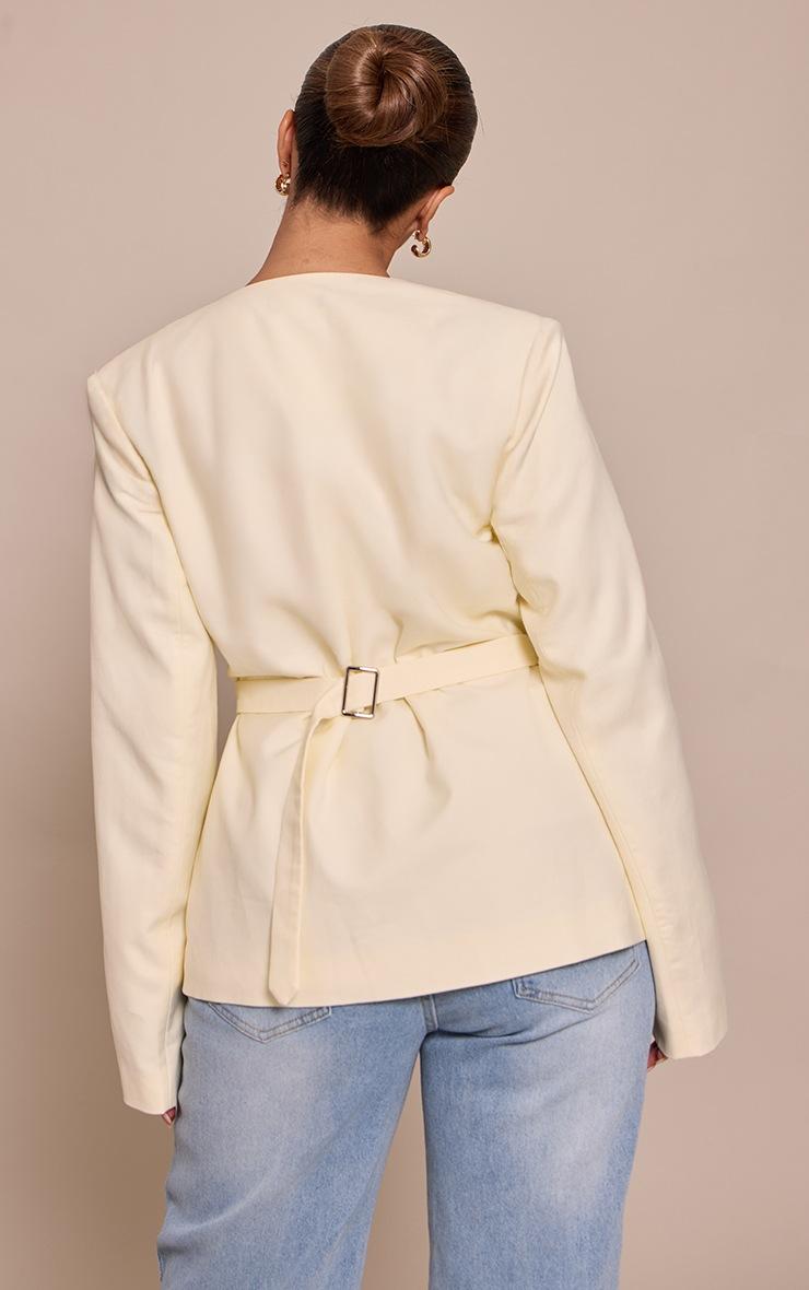 Pretty Little Thing Shape Butter Cream Plunge Neck Cinched Blazer
