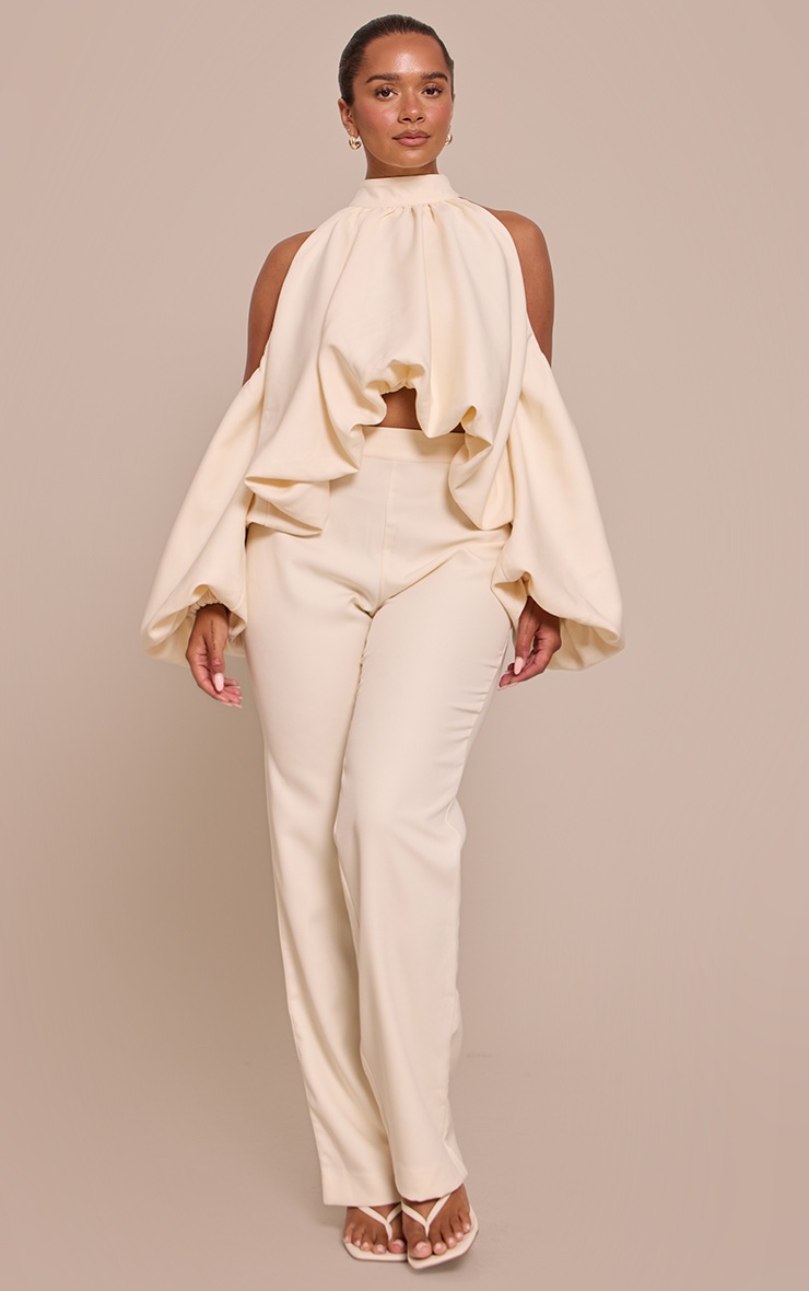 Pretty Little Thing Shape Butter Cream Tailored Straight Leg Pants