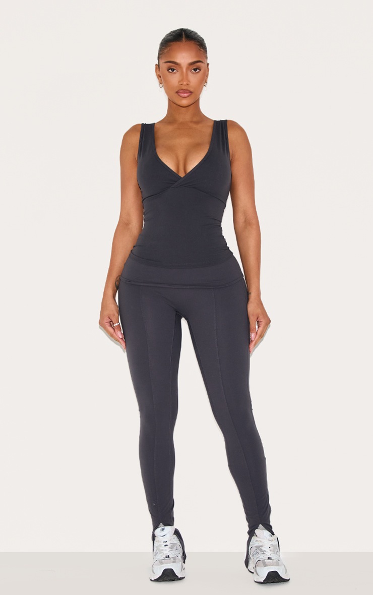 Pretty Little Thing Shape Charcoal Sculpt Active Wrap V Neck Long Line Top