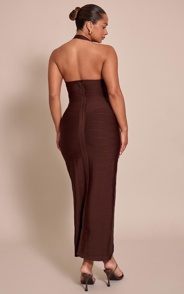 Pretty Little Thing Shape Chocolate Bandage Halter Neck Maxi Dress