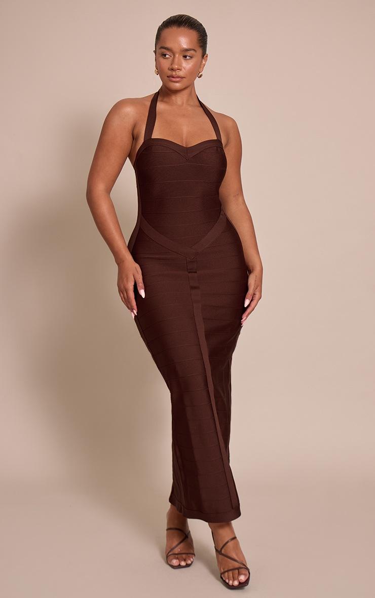 Pretty Little Thing Shape Chocolate Bandage Halter Neck Maxi Dress