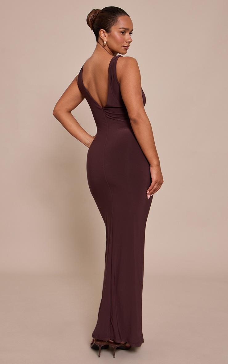 Pretty Little Thing Shape Chocolate Plunge Front Gold Trim Cut Out Maxi Dress