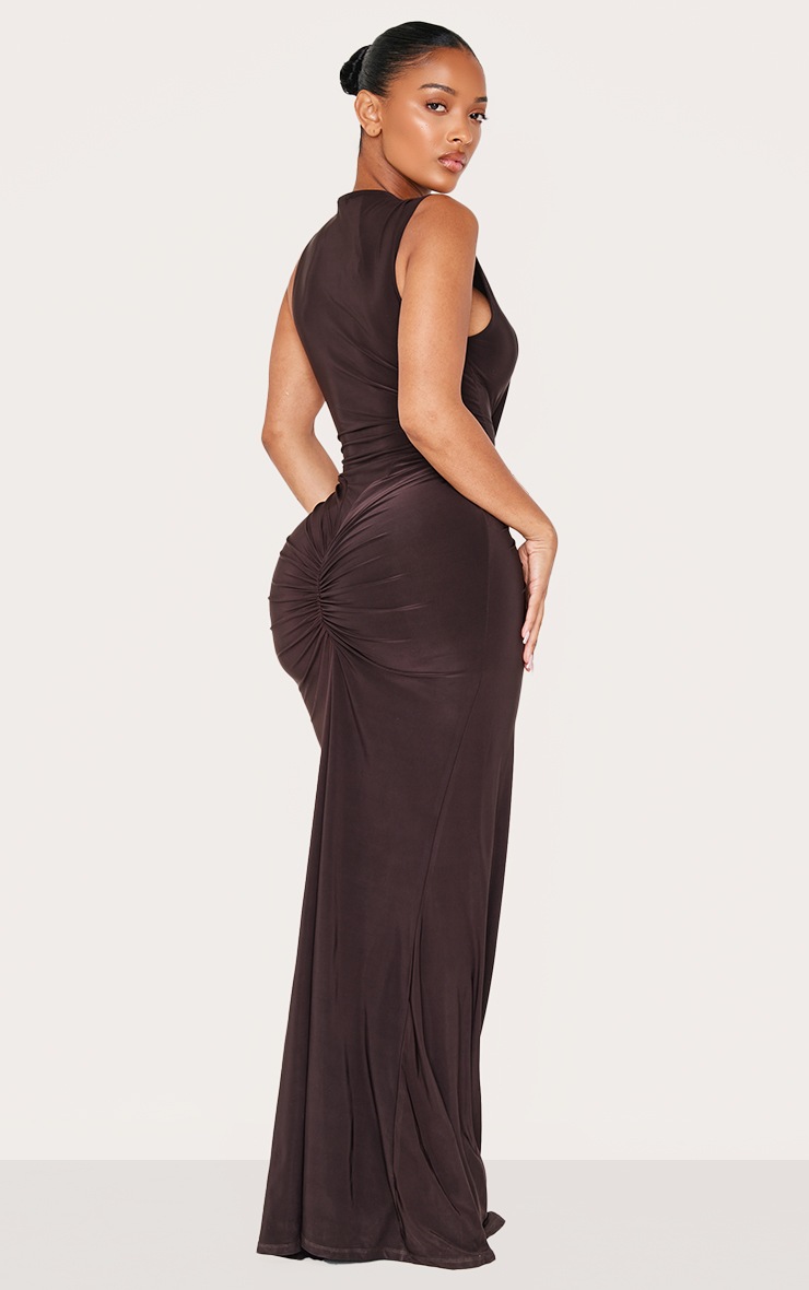Pretty Little Thing Shape Chocolate Sleeveless Ruched V Waist Maxi Dress