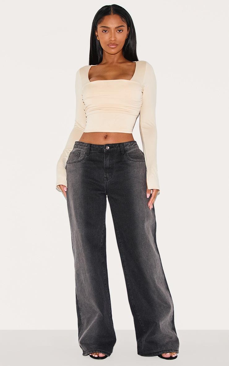 Pretty Little Thing Shape Cream Super Soft Scoop Neck Ruched Bust Long Sleeve Top