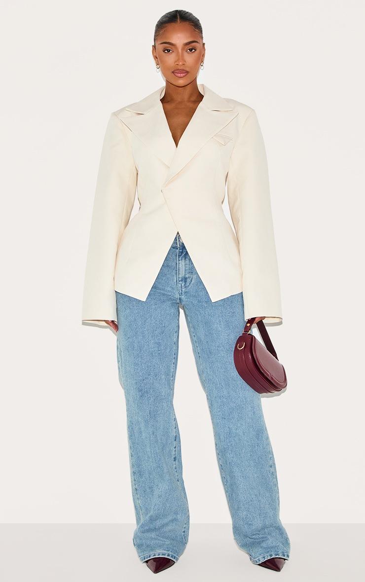Pretty Little Thing Shape Cream Tailored Asymmetrical Cross Over Adjustable Waist Blazer
