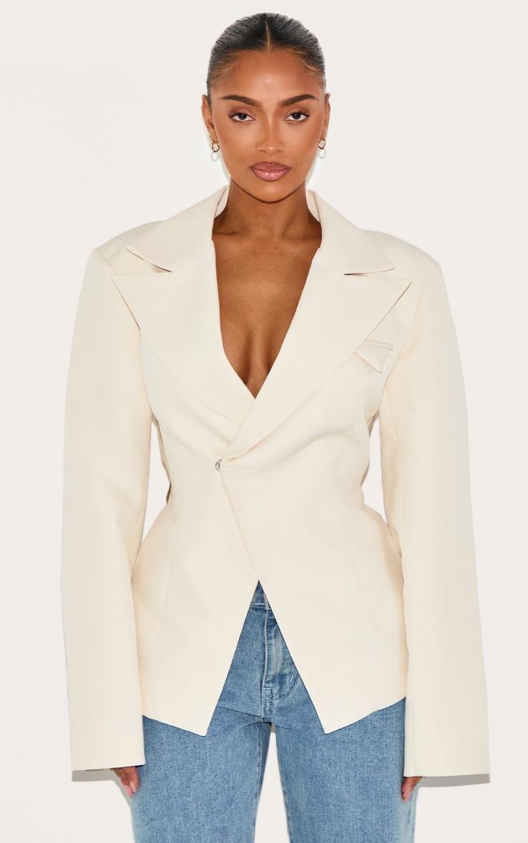 Pretty Little Thing Shape Cream Tailored Asymmetrical Cross Over Adjustable Waist Blazer