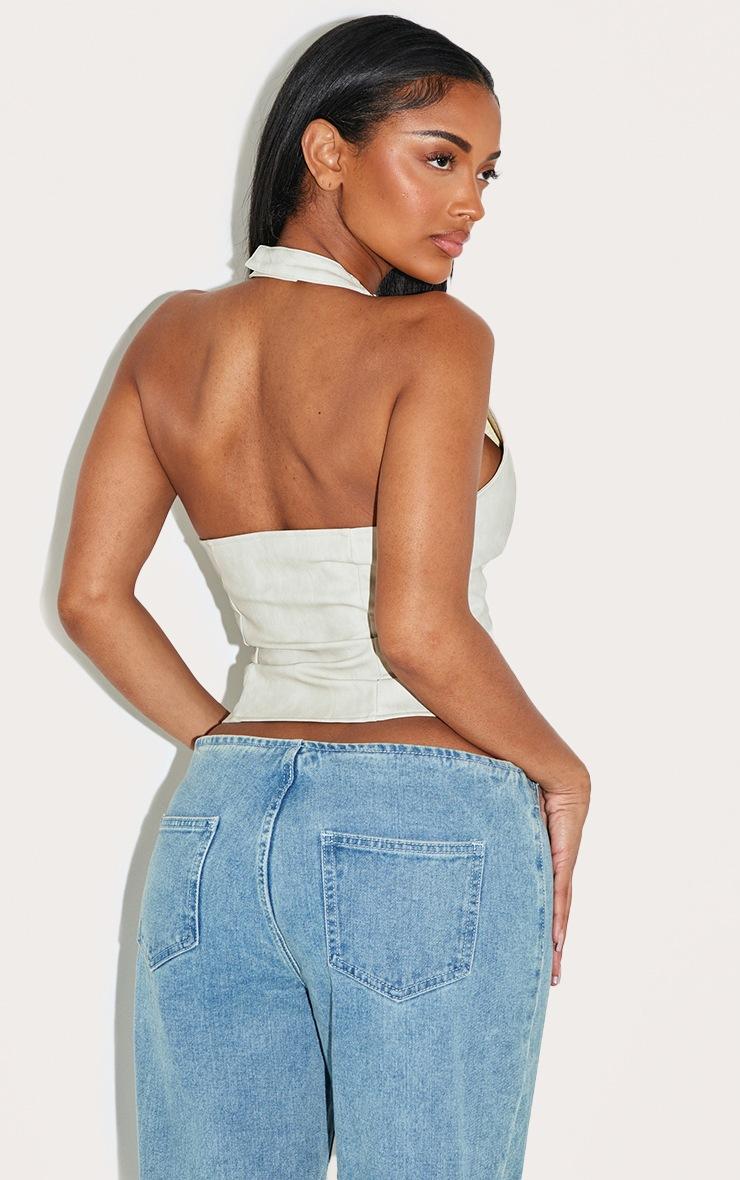 Pretty Little Thing Shape Cream Washed Faux Leather Halter Neck Lace Up Corset