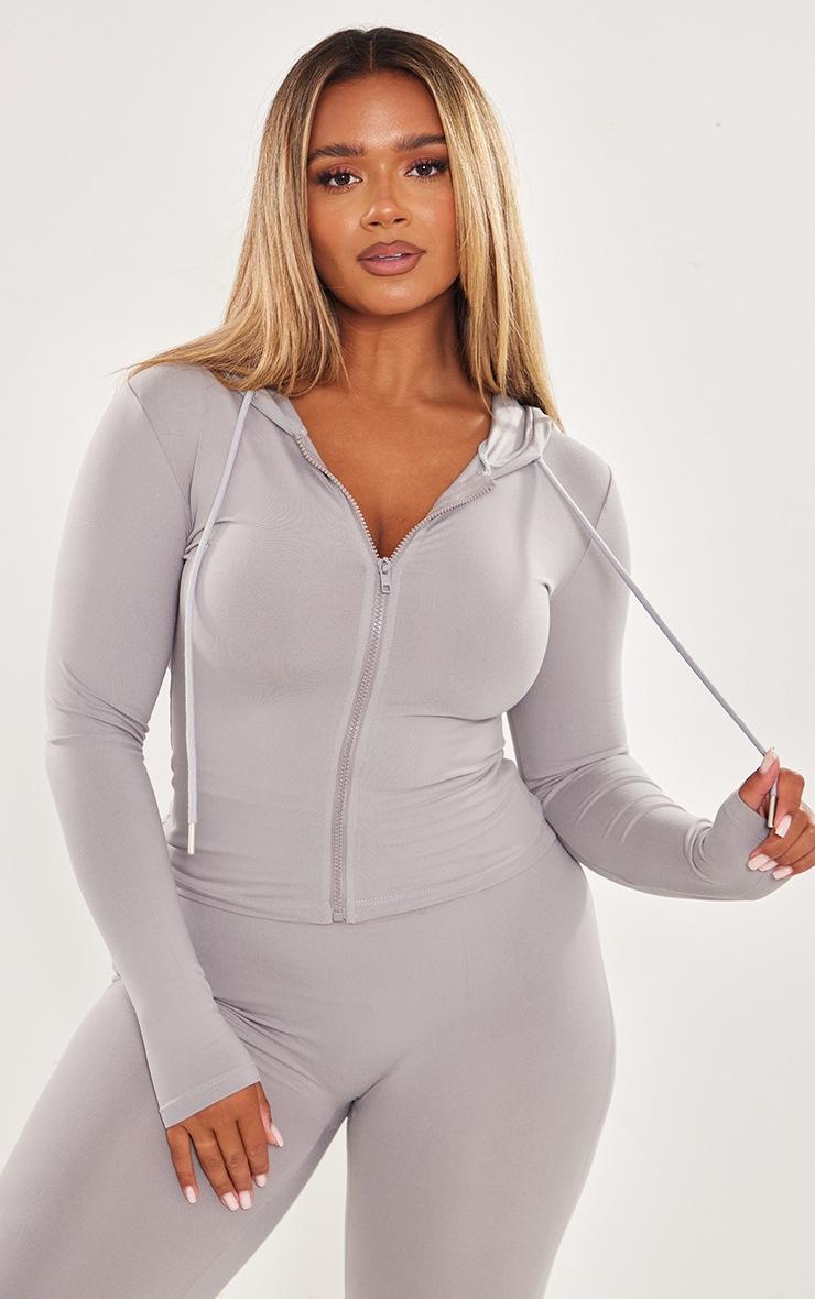 Pretty Little Thing Shape Grey Sculpted Zip Through Hoodie