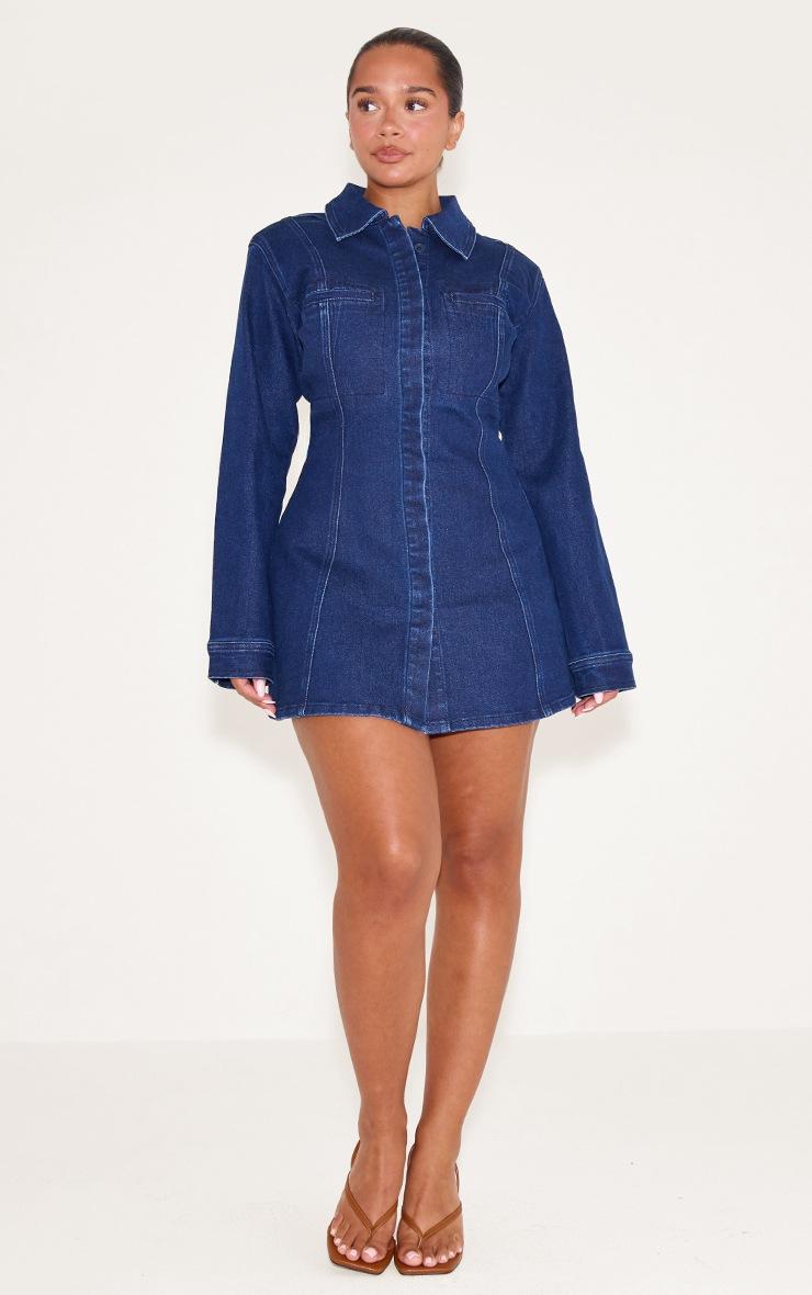 Pretty Little Thing Shape Indigo Stretch Denim A-line Mini Dress