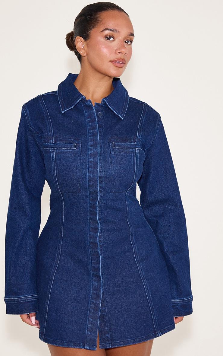 Pretty Little Thing Shape Indigo Stretch Denim A-line Mini Dress