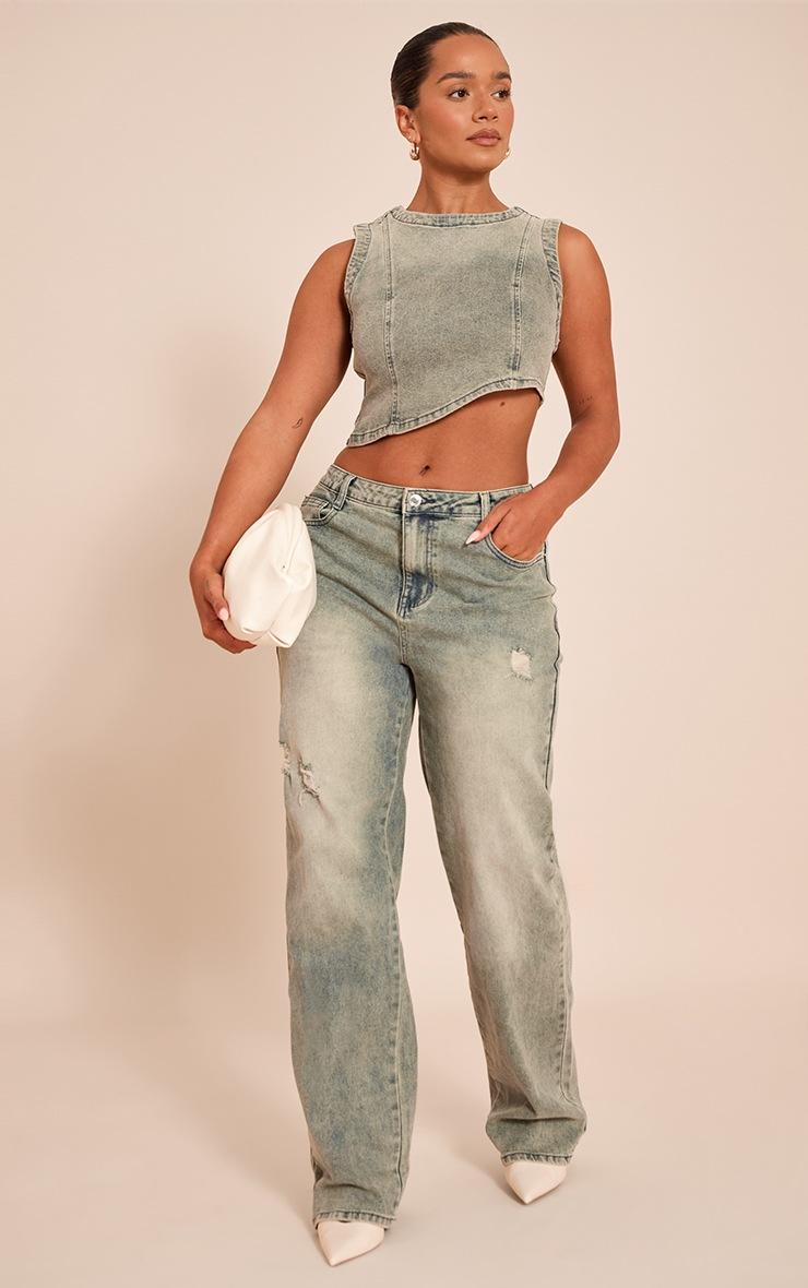 Pretty Little Thing Shape Indigo Vintage Wash Stretch Washed Denim Wide Leg Jeans