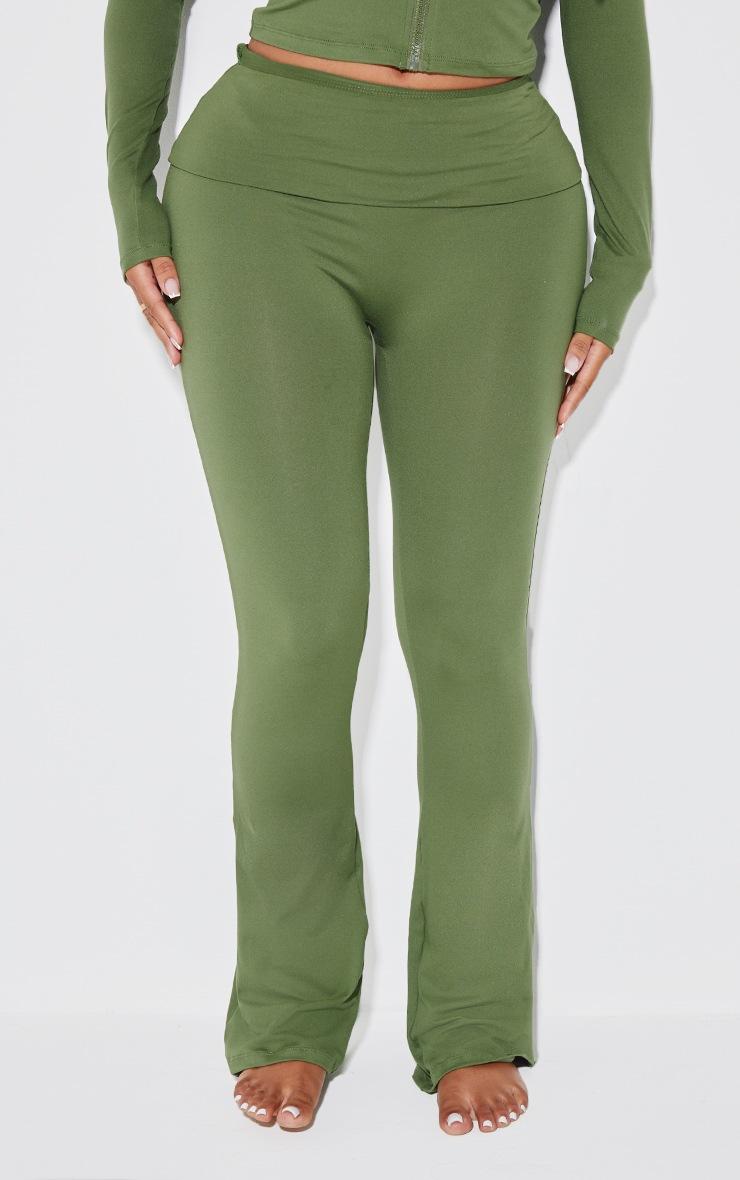 Pretty Little Thing Shape Khaki Sculpted Foldover Waist Flare Pants
