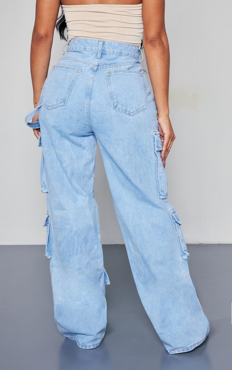 Pretty Little Thing Shape Light Blue Wash Pocket Wide Leg Cargo Jeans