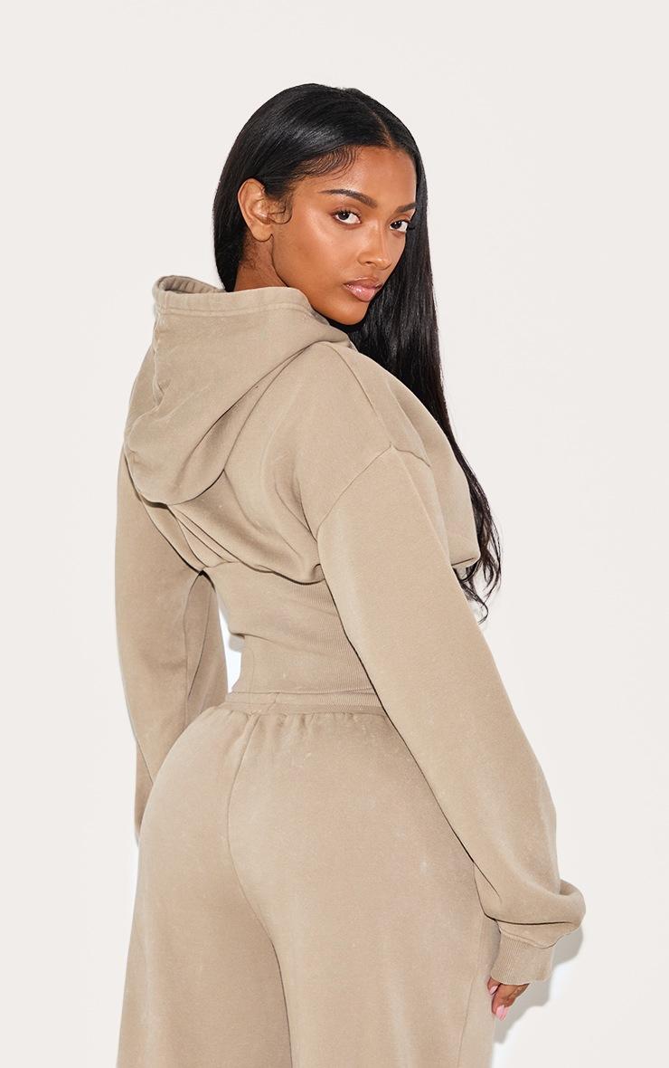 Pretty Little Thing Shape Mocha Sweat Cropped Shirred Waist Hoodie
