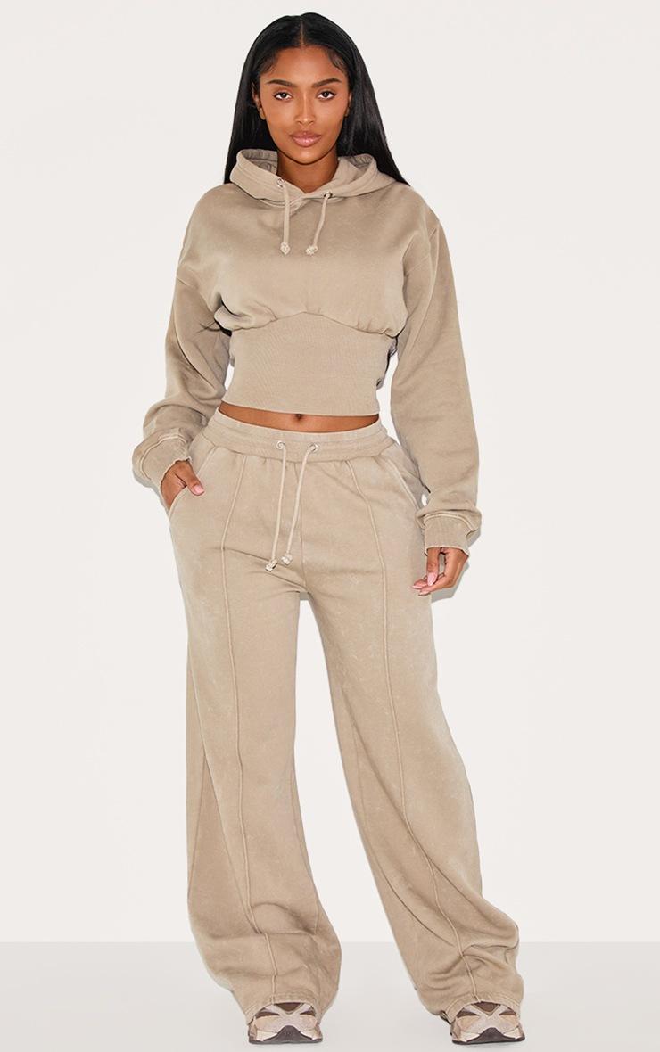 Pretty Little Thing Shape Mocha Sweat Seam Detail Wide Leg Sweatpants