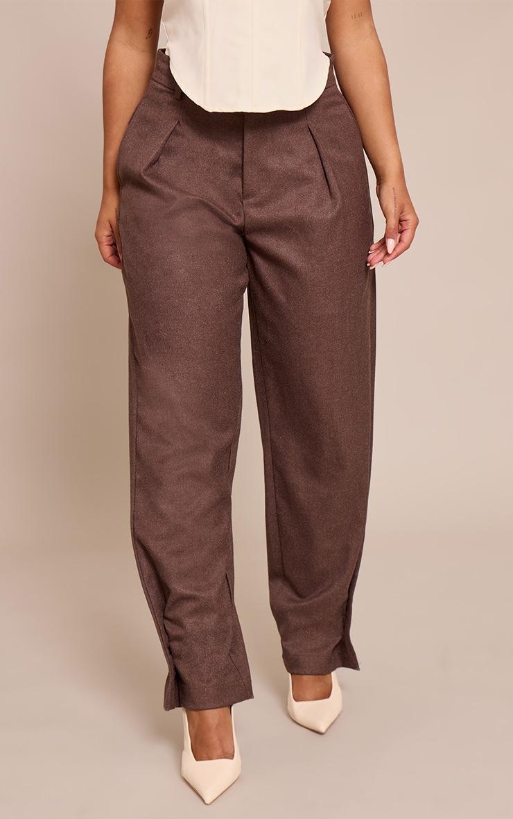 Pretty Little Thing Shape Mocha Tailored Highwaisted Pleated Button Cuff Pant