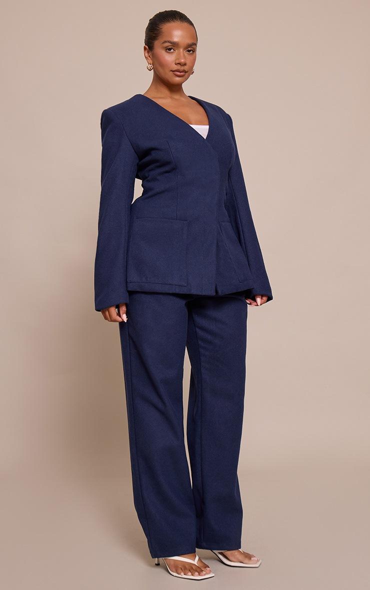 Pretty Little Thing Shape Navy Wool-Look Cross Over Blazer