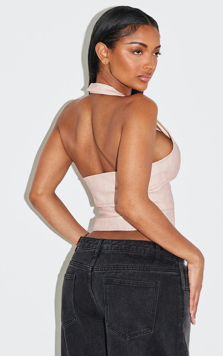 Pretty Little Thing Shape Pink Washed Faux Leather Halter Neck Lace Up Corset