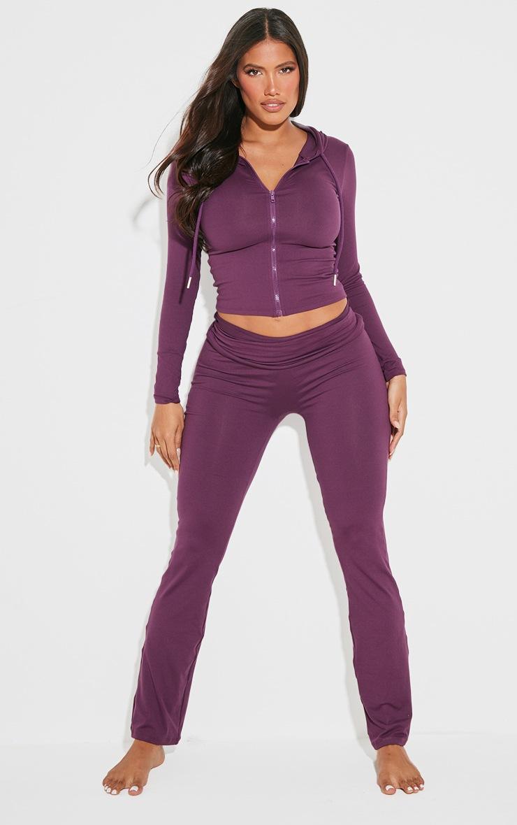 Pretty Little Thing Shape Plum Stretch Sculpted Zip Through Hoodie