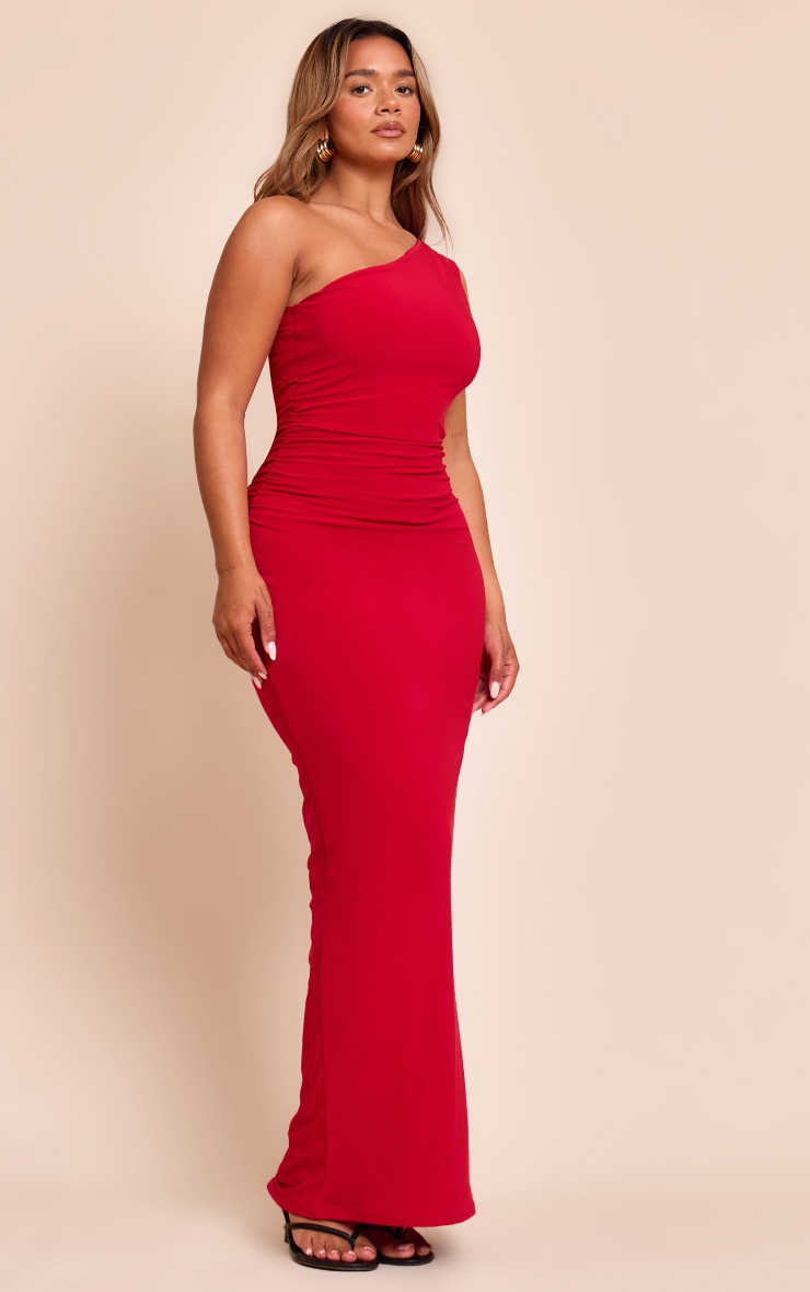 Pretty Little Thing Shape Red One Shoulder Ruched Side Maxi Dress