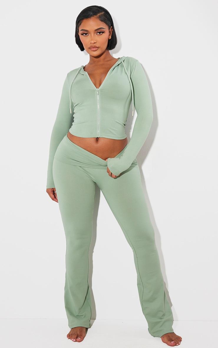 Pretty Little Thing Shape Sage Green Sculpted Foldover Waist Flare Pants