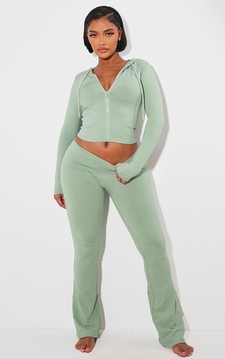 Pretty Little Thing Shape Sage Green Sculpted Zip Through Hoodie