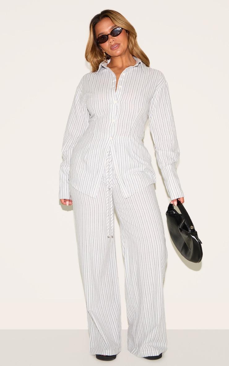 Pretty Little Thing Shape Stone Striped Lace Up Cinched Back Button Front Shirt