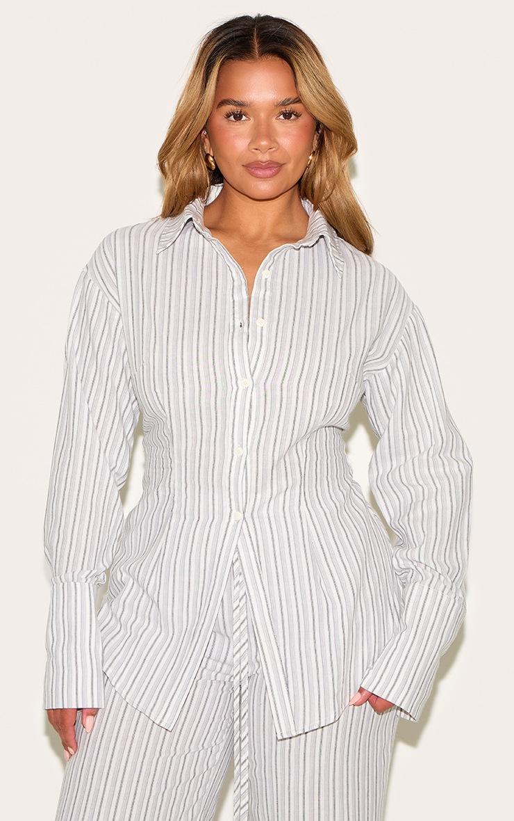 Pretty Little Thing Shape Stone Striped Lace Up Cinched Back Button Front Shirt