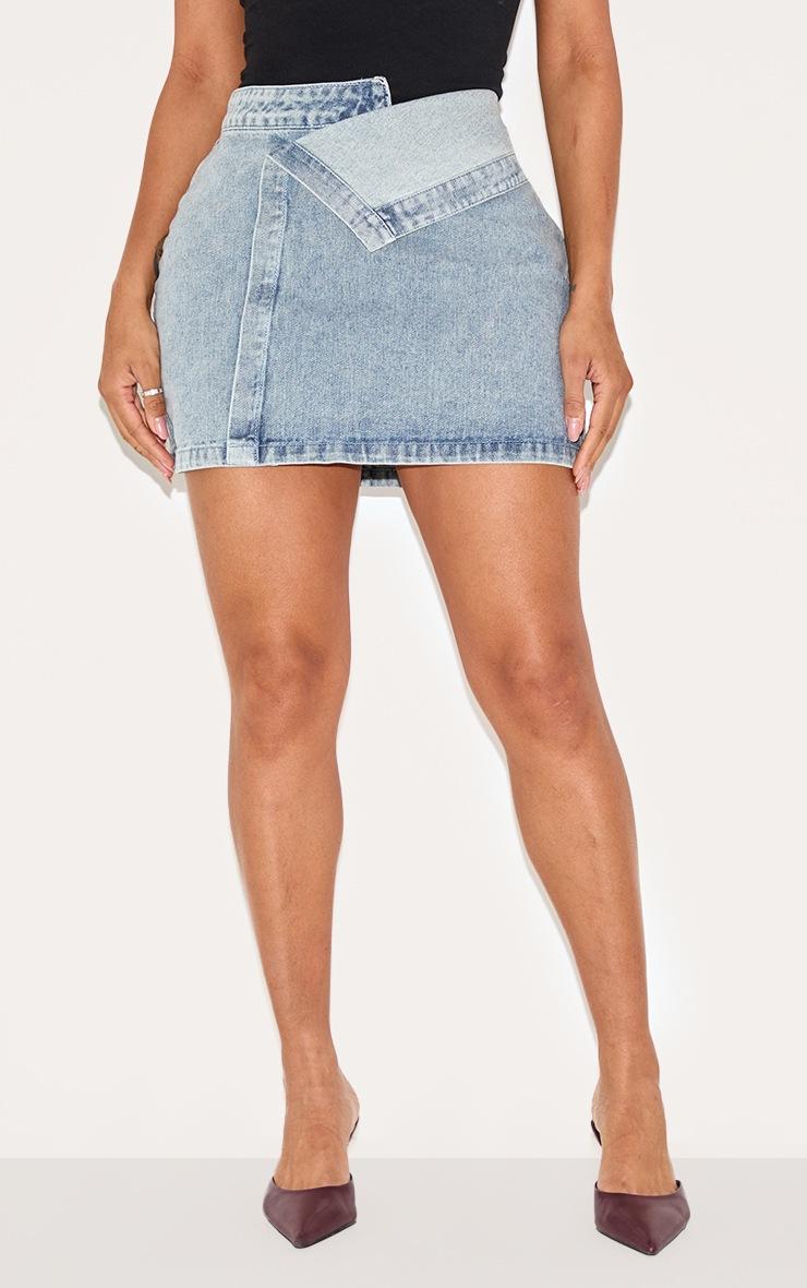 Pretty Little Thing Shape Washed Blue Denim Foldover Waist Mini Skirt