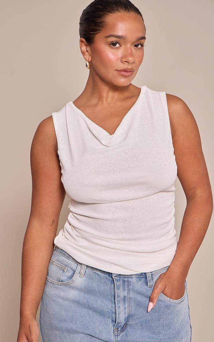 Pretty Little Thing SHAPE WHITE ONION SKIN ASYMMETRIC NECKLINE RUCHED TOP