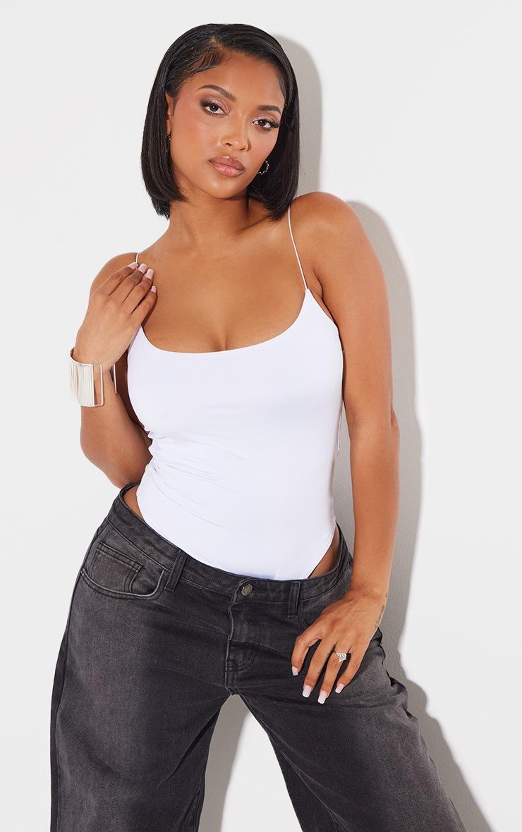 Pretty Little Thing Shape White Slinky Spaghetti Strap Bodysuit