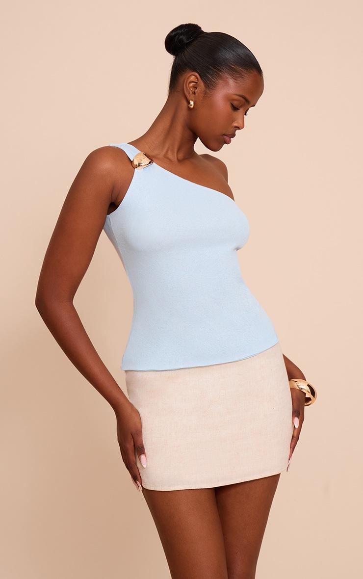 Pretty Little Thing Sky Blue Double Layer Burnout Mesh One Shoulder Trim Vest Top