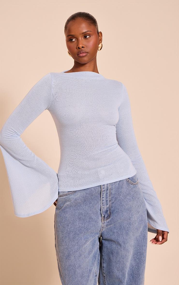 Pretty Little Thing Sky Blue Textured Extreme Flute Sleeve Long Top