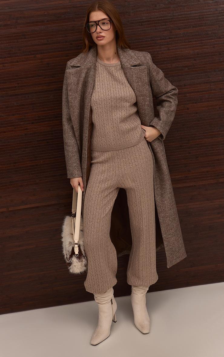 Pretty Little Thing Stone Baby Cable Knit Wide Leg Pants