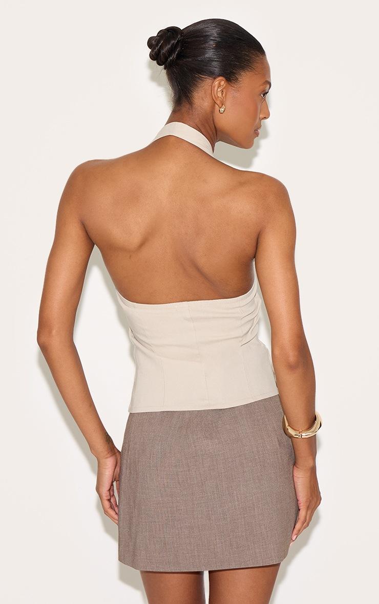 Pretty Little Thing Stone Bengaline Button Up Halterneck Long Top