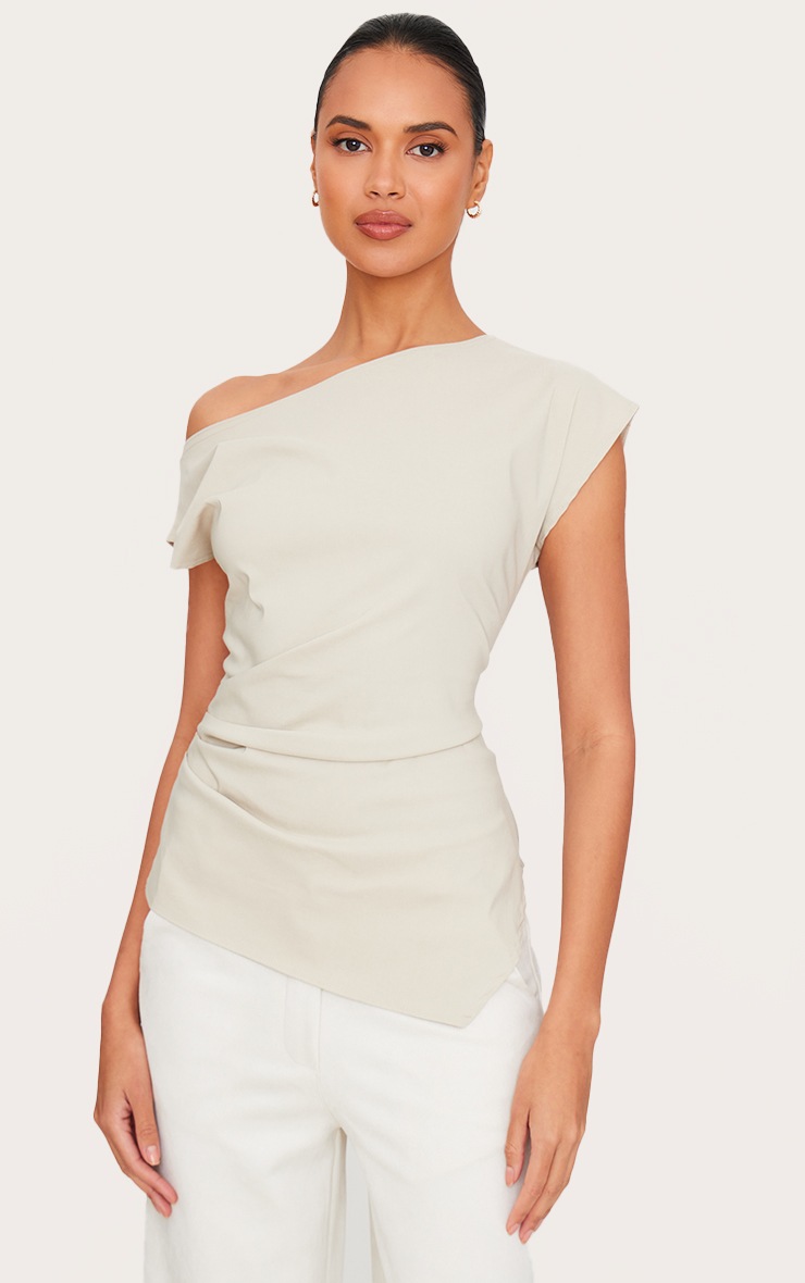 Pretty Little Thing Stone Bengaline Slouch Asymmetric Long Top