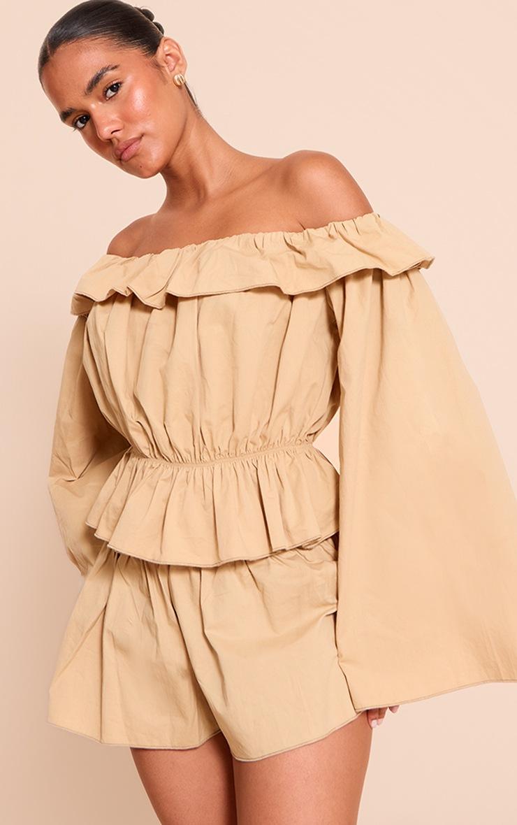 Pretty Little Thing Stone Cotton Woven Floaty Mini Shorts