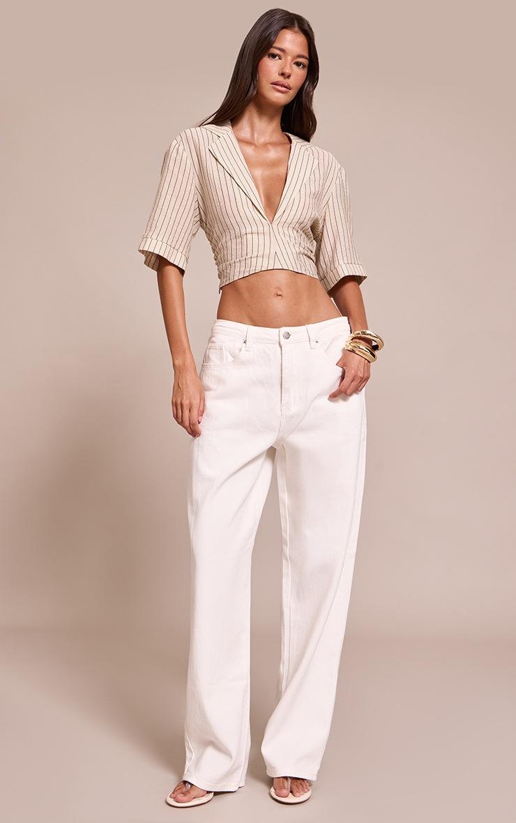 Pretty Little Thing Stone Pinstripe Lightweight Woven Twist Cropped Shirt