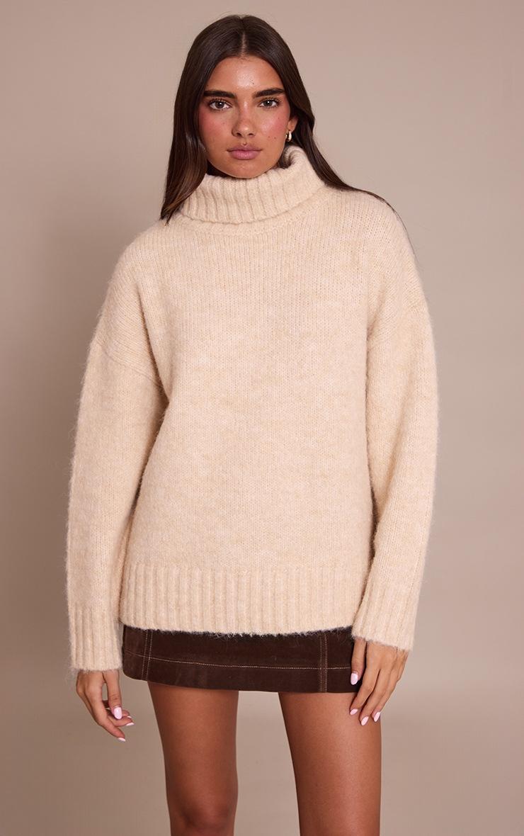 Pretty Little Thing Stone Roll Neck Balloon Sleeve Oversized Sweater