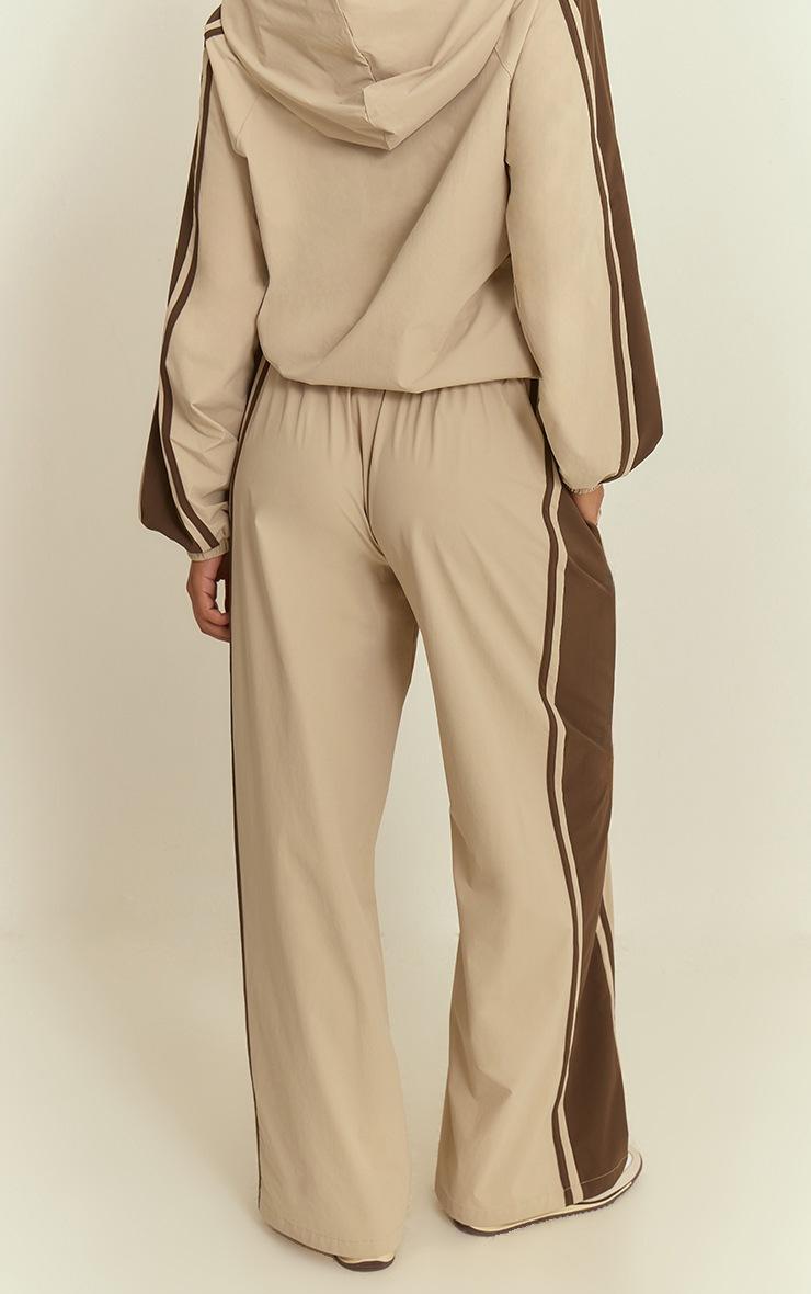 Pretty Little Thing Stone Shell Contrast Stripe Wide Leg Track Pants