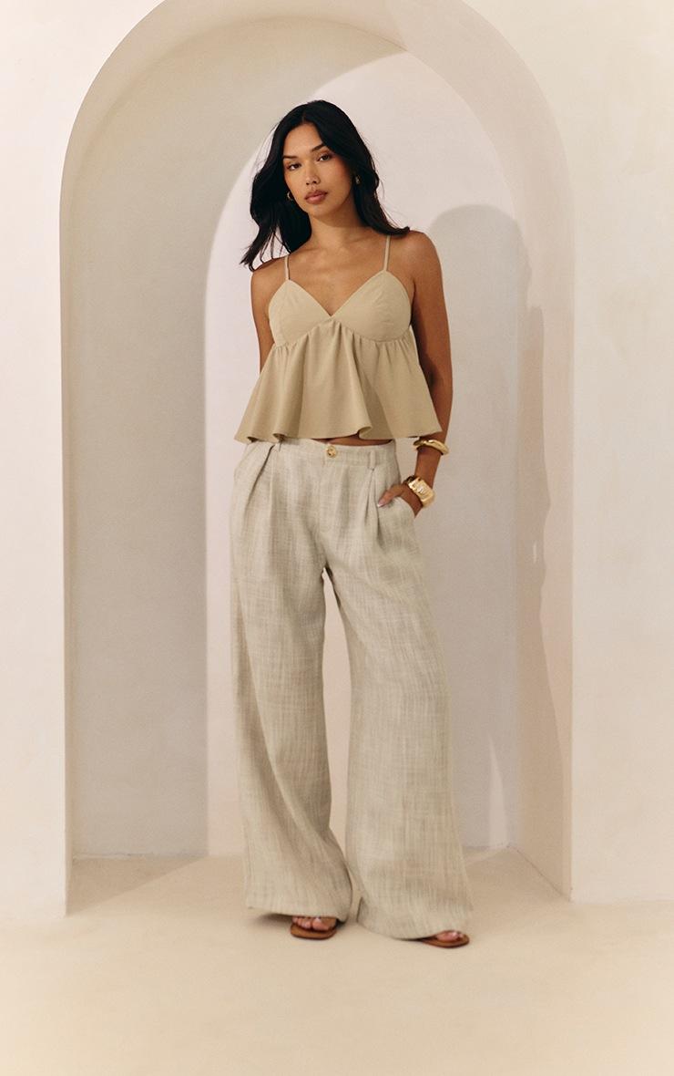 Pretty Little Thing Stone Tailored Tweed Wide Leg Pants