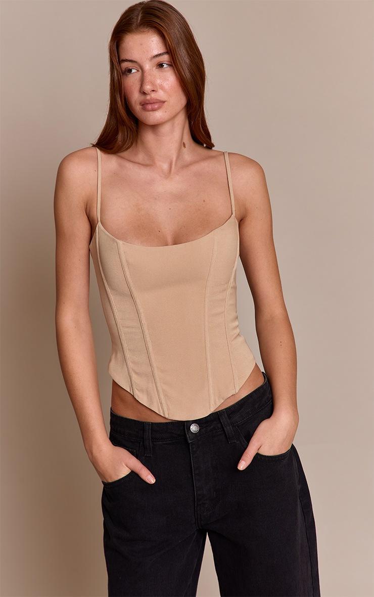 Pretty Little Thing Stone Woven Boned Thin Straps Corset