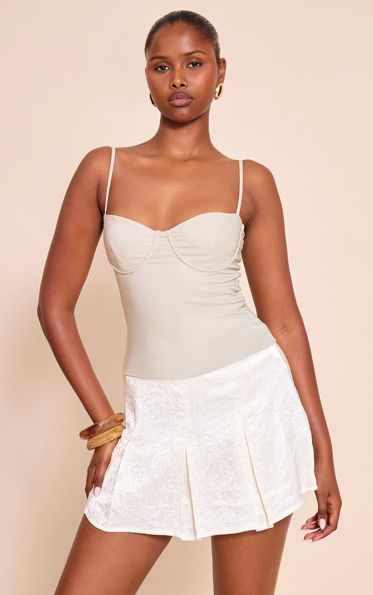 Pretty Little Thing Stone Woven Stretch Strappy Cami Top