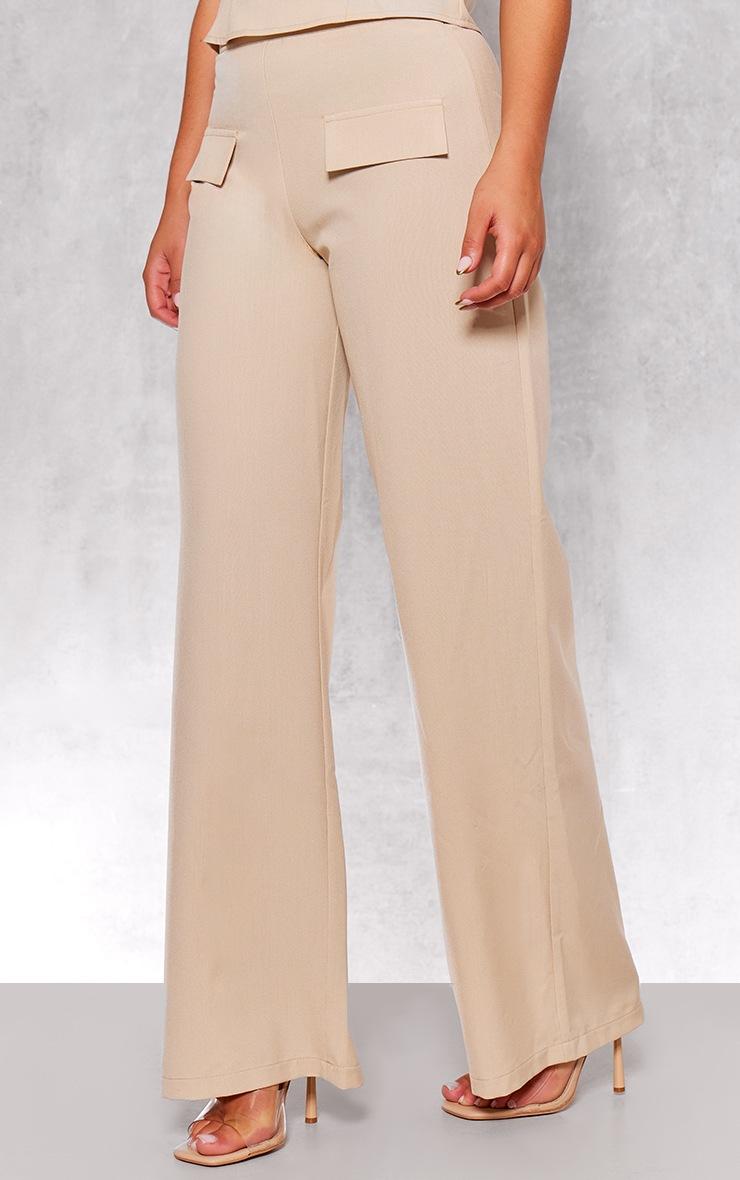 Pretty Little Thing Stone Woven Tailored Wide Leg Pocket Detail Pant