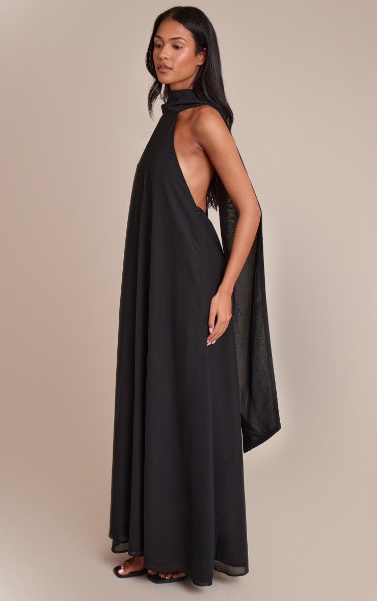 Pretty Little Thing Tall Black Chiffon High Neck Scarf Detail Maxi Dress
