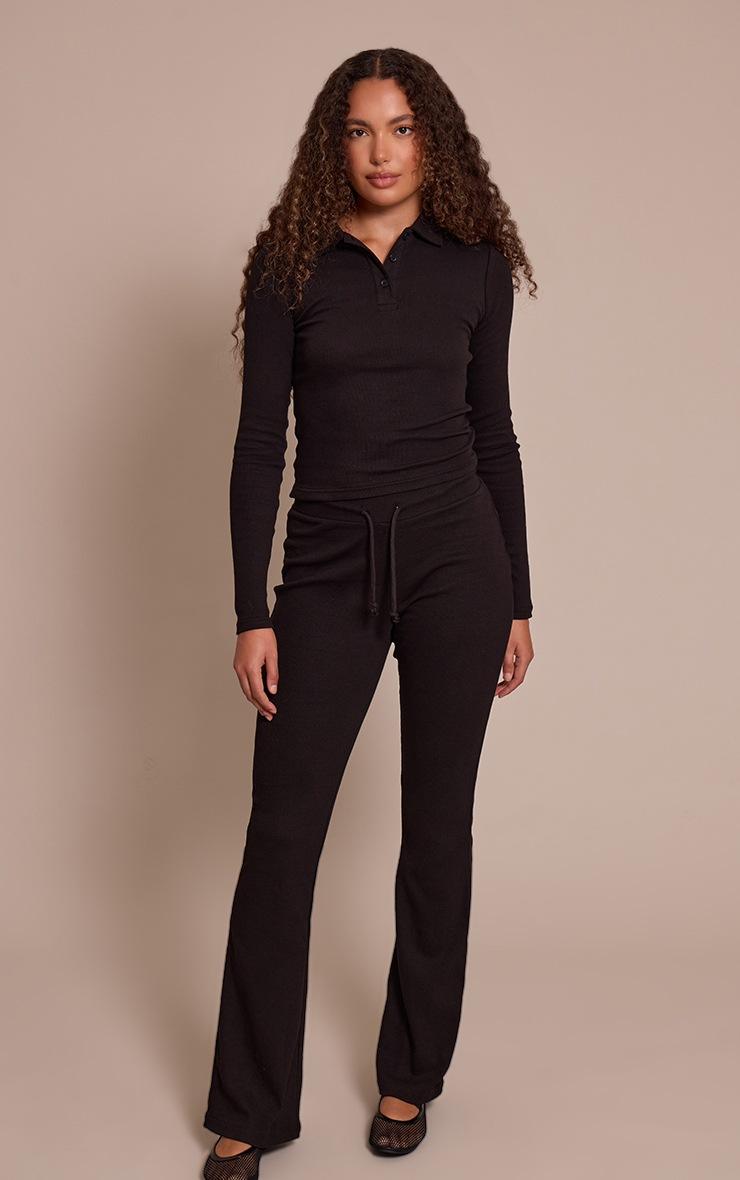Pretty Little Thing Tall Black Collared Long Sleeve Rib Top